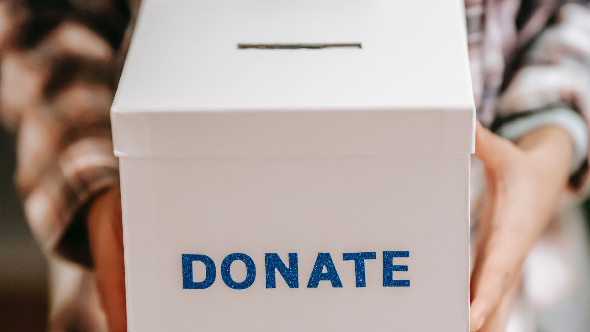box with "donate" written on it