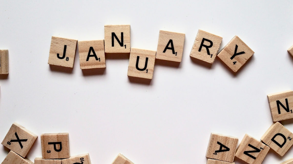"January" spelled in wooden tiles