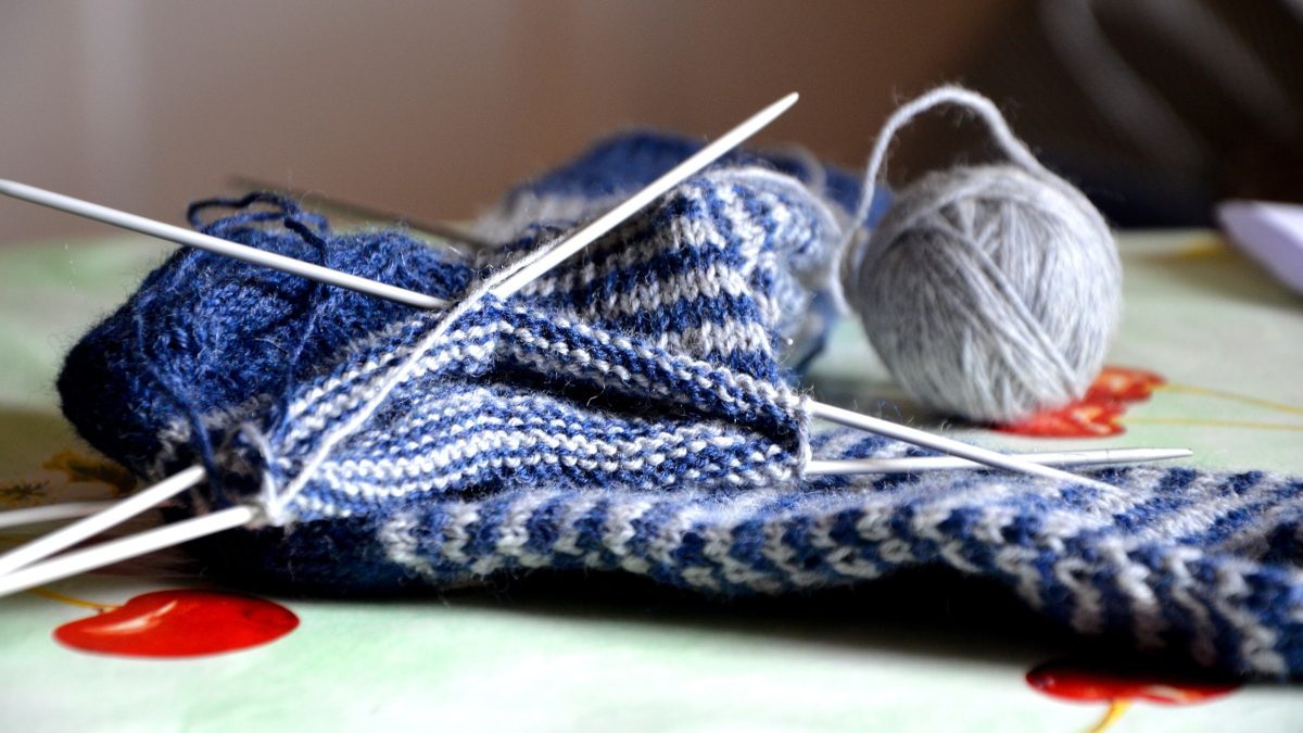 blue knitting supplies