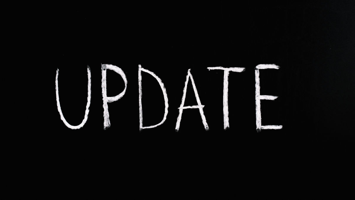the word "Update" in white on black background