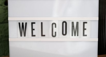 black text "welcome" on white background