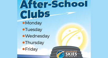 "After School Clubs" in dark blue font on light blue background