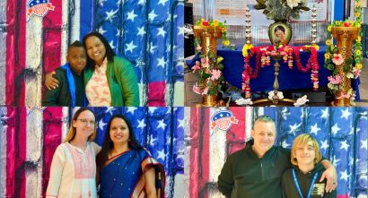 4 image collage of learns and families at CSA Veterans Day and Diwali celebrations