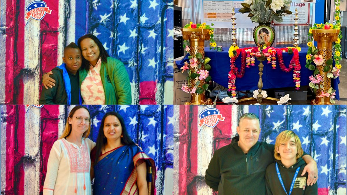 4 image collage of learns and families at CSA Veterans Day and Diwali celebrations